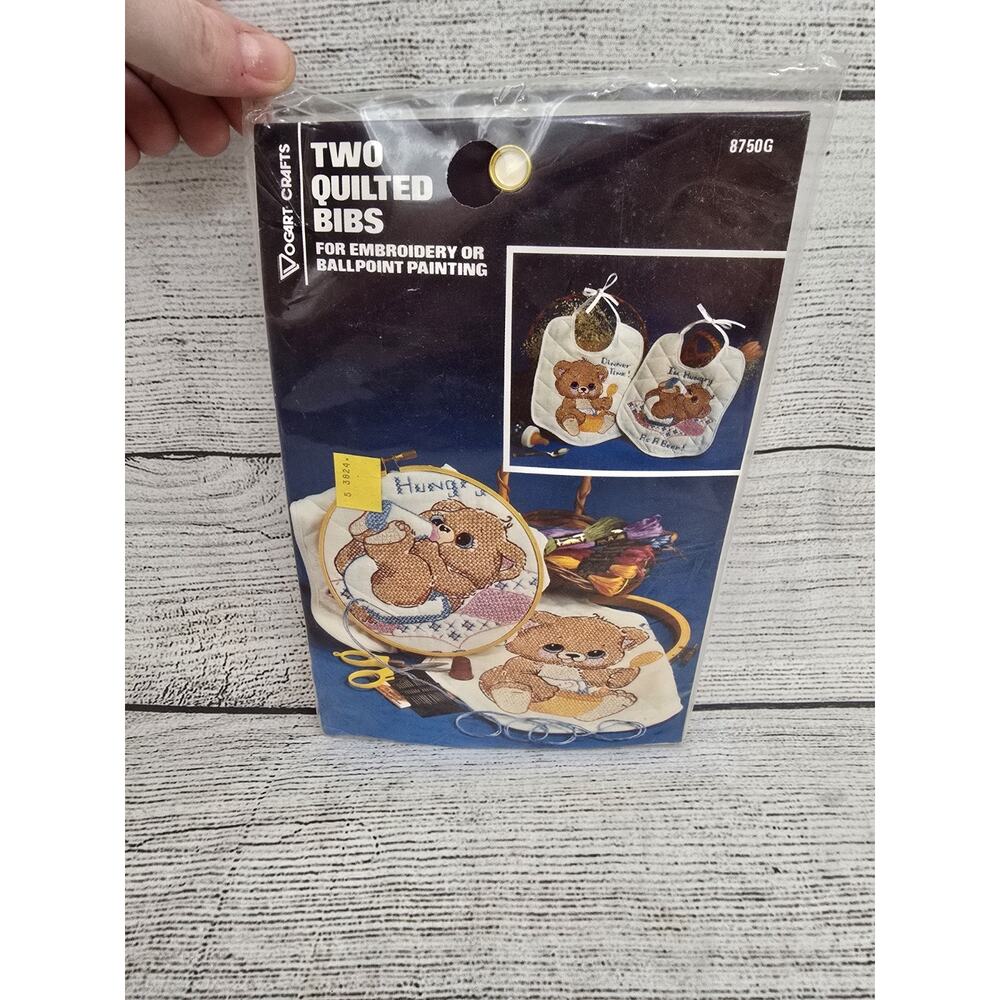 Vogart Crafts Two Quilted Bibs Bears Embroidery 8750G Baby VTG